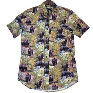 PLADRA Bear AOP Button Down Shirt Mens S Cotton Outdoors Preppy Hiking BBQ